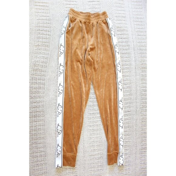 La Perla velvet Camel women's Pants Logo Trim side Jogger Size 38/M Cotton - Picture 13 of 13